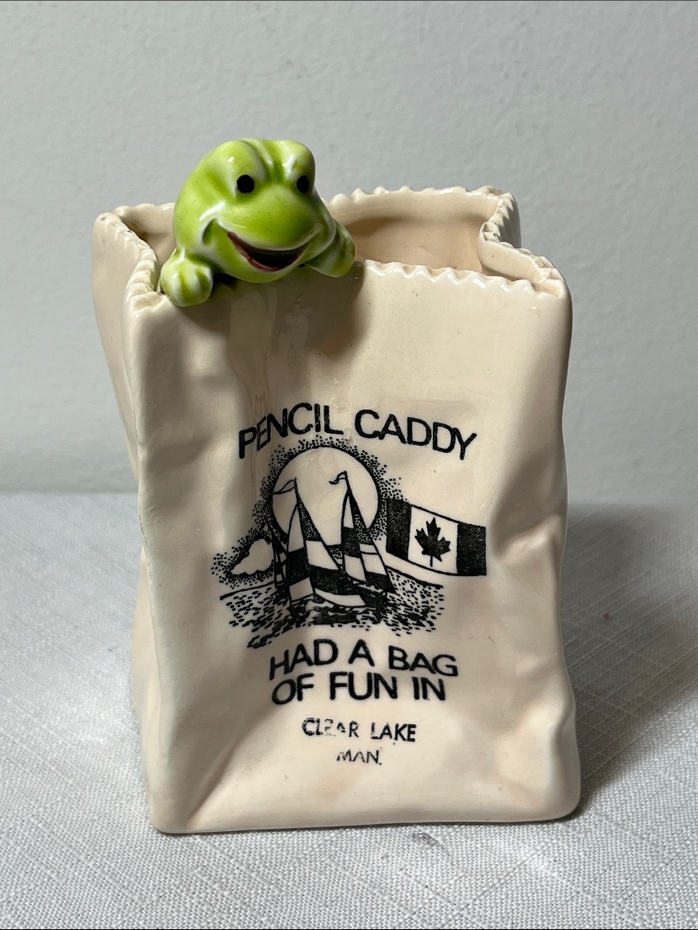 Ceramic Pencil Caddy with Green Frog Accent
Made in Japan